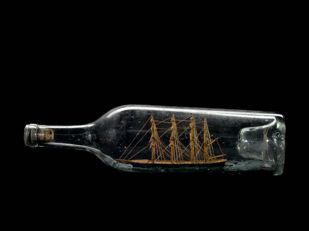 Detail of Ship model in a bottle by Robert Orr