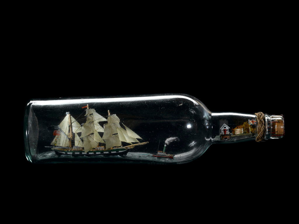 Detail of Ship model in a bottle by Leon Labistour