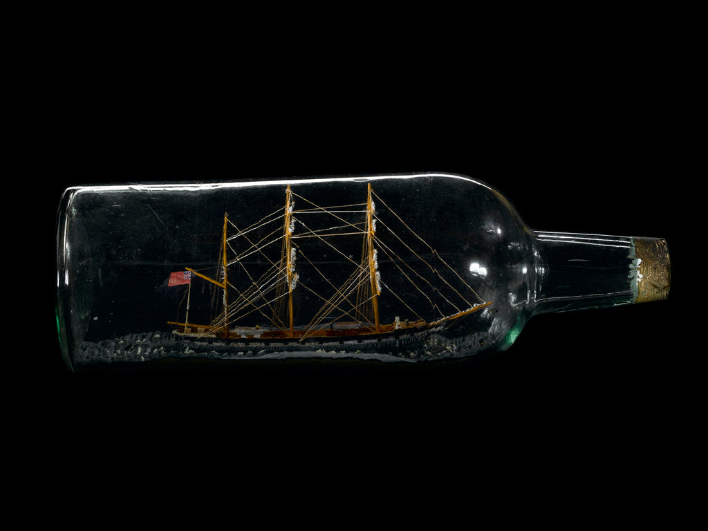 Detail of Ship model in a bottle by Robert Orr