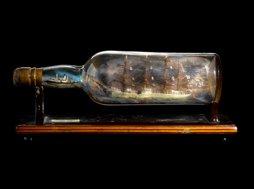 Detail of Ship model in a bottle by J. Chatterton