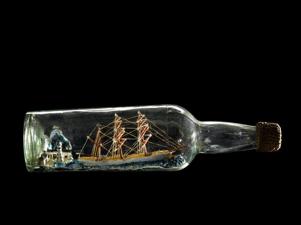 Detail of Ship model in a bottle by Robert Orr