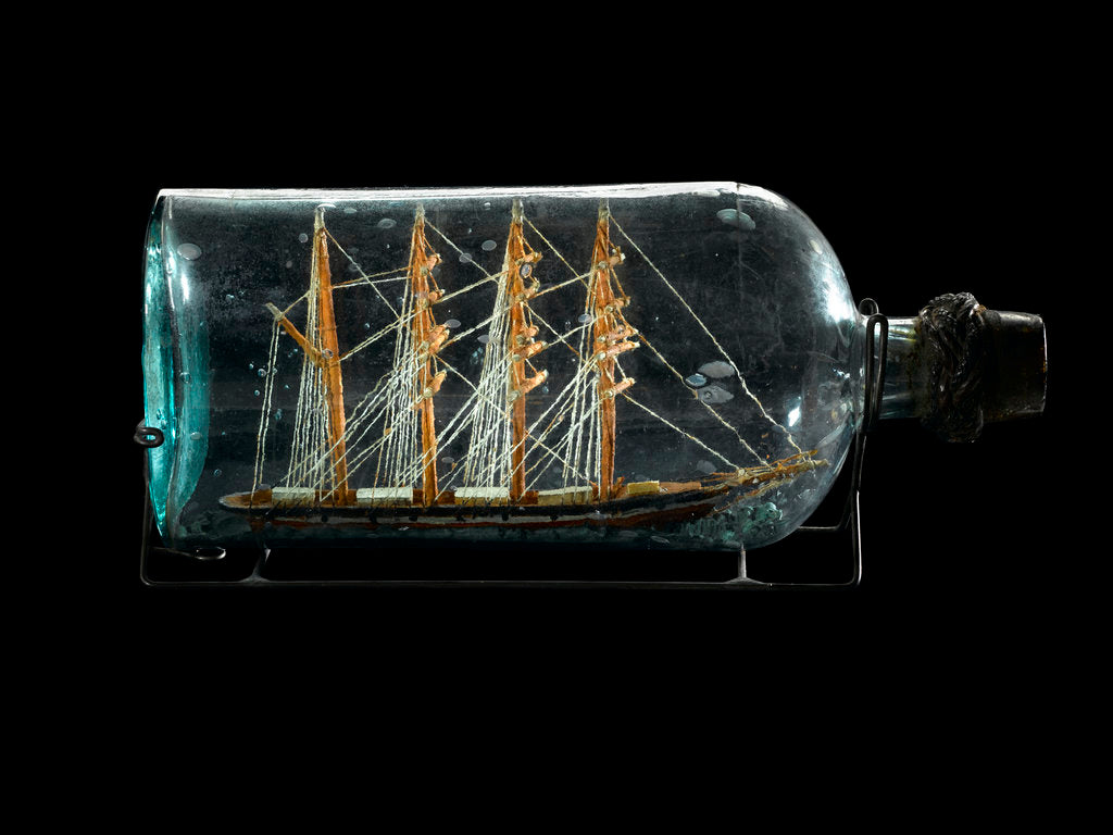 Detail of Ship model in a bottle by Robert Orr