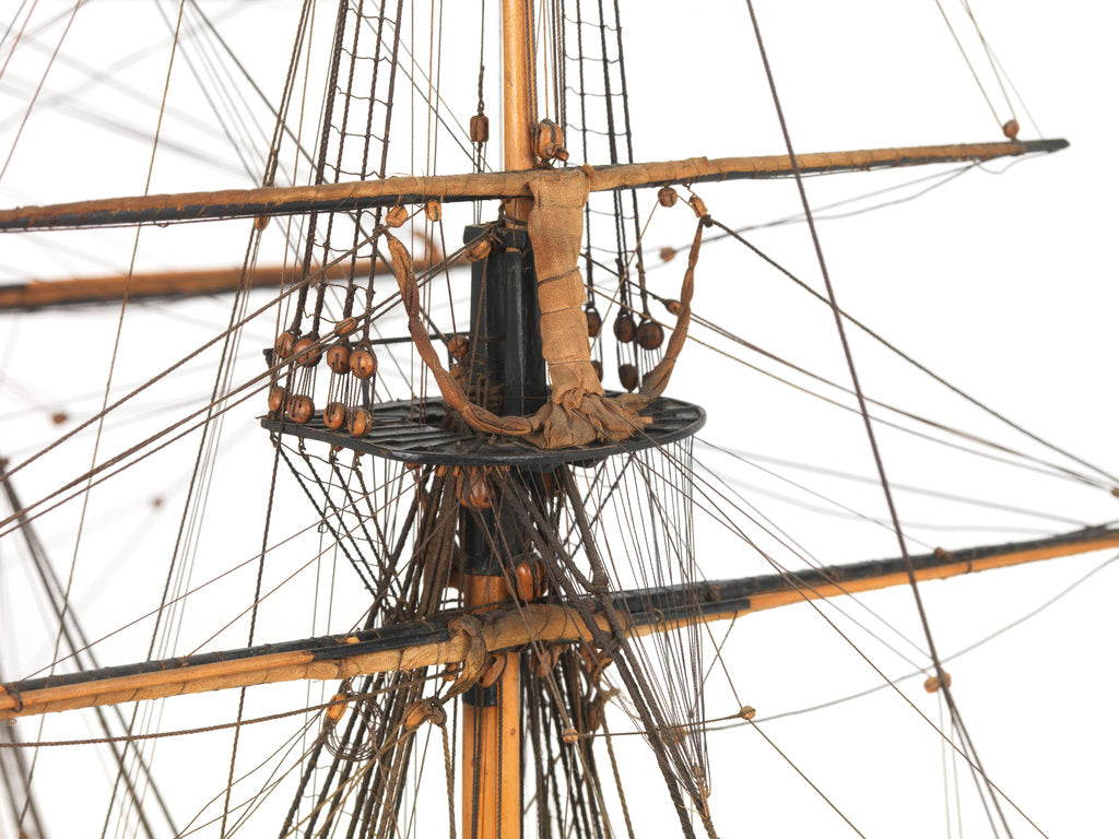 Detail of Ship of 24 guns, main top and topsail detail by unknown