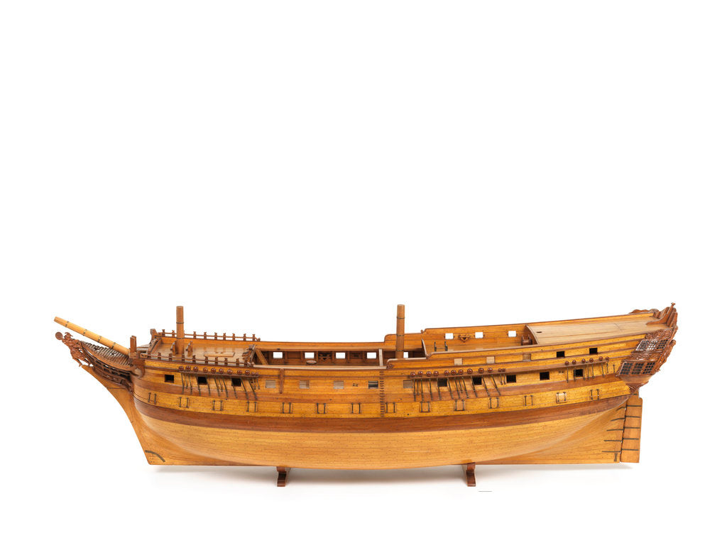 Detail of A contemporary dividing full hull model of the 'Washington' (1797), a Dutch 74-gun, two-decker ship of the line by unknown