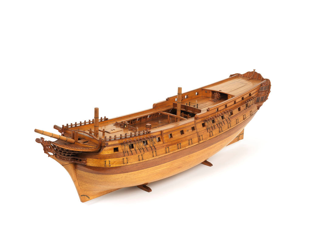 Detail of A contemporary dividing full hull model of the 'Washington' (1797), a Dutch 74-gun, two-decker ship of the line by unknown