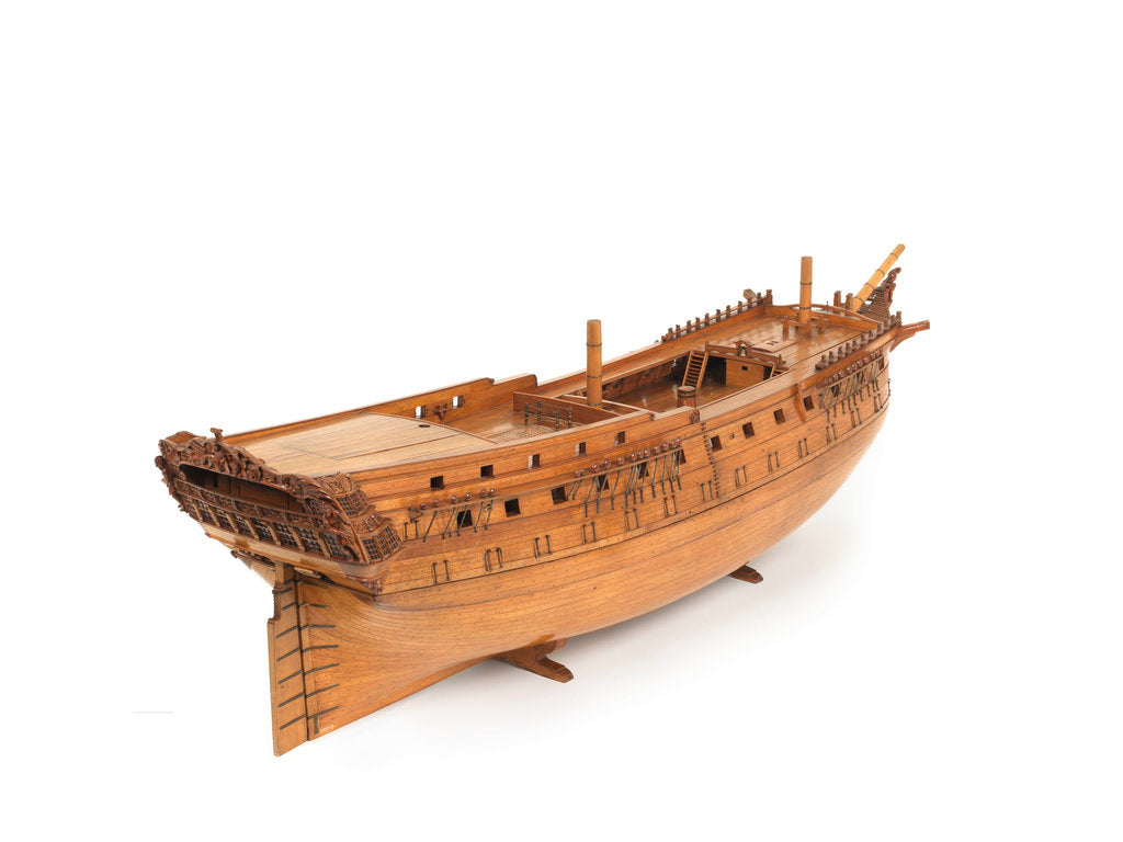 Detail of A contemporary dividing full hull model of the 'Washington' (1797), a Dutch 74-gun, two-decker ship of the line by unknown