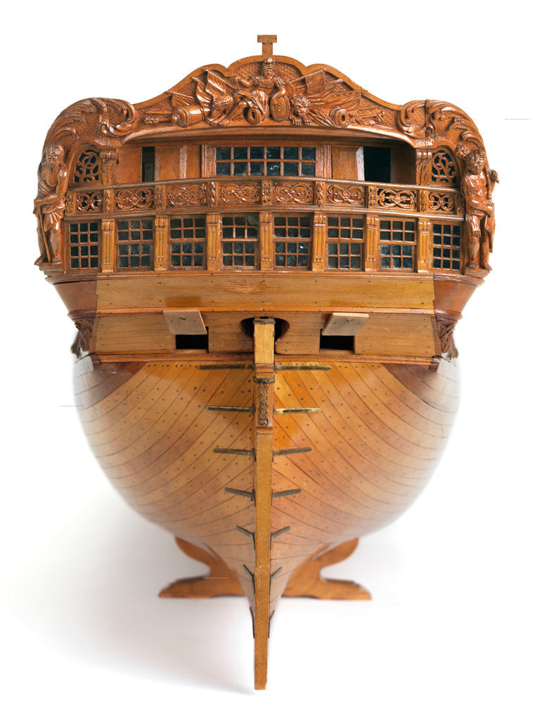 Detail of A contemporary dividing full hull model of the 'Washington' (1797), a Dutch 74-gun, two-decker ship of the line by unknown