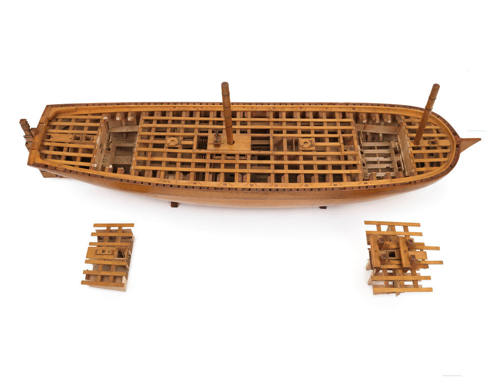 Detail of A contemporary dividing full hull model of the 'Washington' (1797), a Dutch 74-gun, two-decker ship of the line by unknown