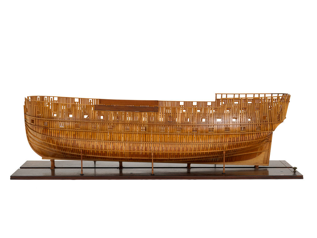 Detail of Ship of 74 guns, two half-sectional models, with SLR2819 showing portside by unknown