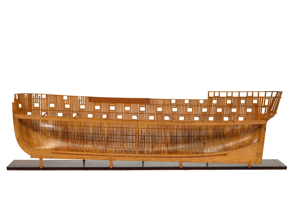 Detail of Ship of 74 guns, half-sectional model, starboard hull internal view by unknown