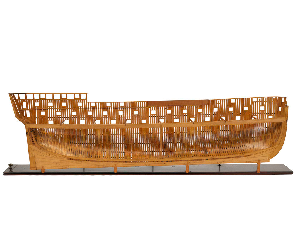 Detail of Ship of 74 guns, half-sectional model, port hull internal view by unknown