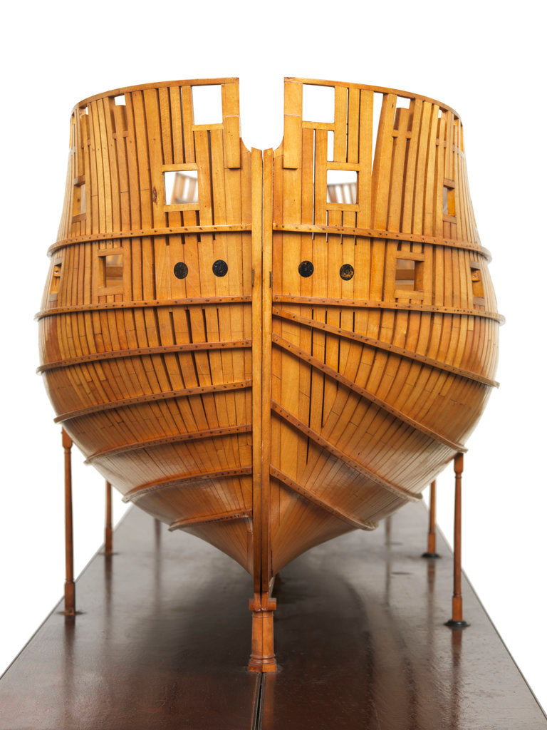 Detail of Ship of 74 guns, two half-sectional models, bow by unknown
