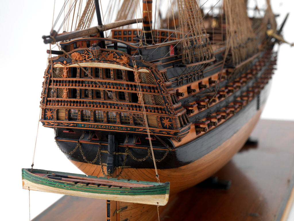 Detail of Ship of 110 guns, starboard stern gallery and boat detail by unknown