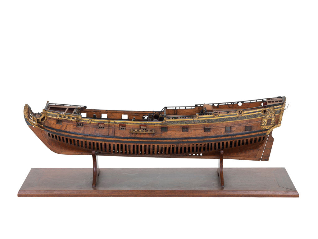 Detail of Model of a warship, sixth rate; 20-24 guns; royal/ceremonial vessel by unknown