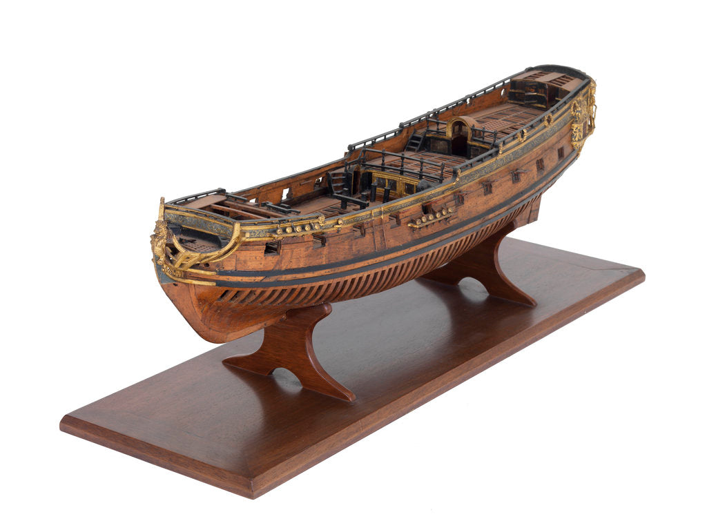 Detail of Model of a warship, sixth rate; 20-24 guns; royal/ceremonial vessel by unknown