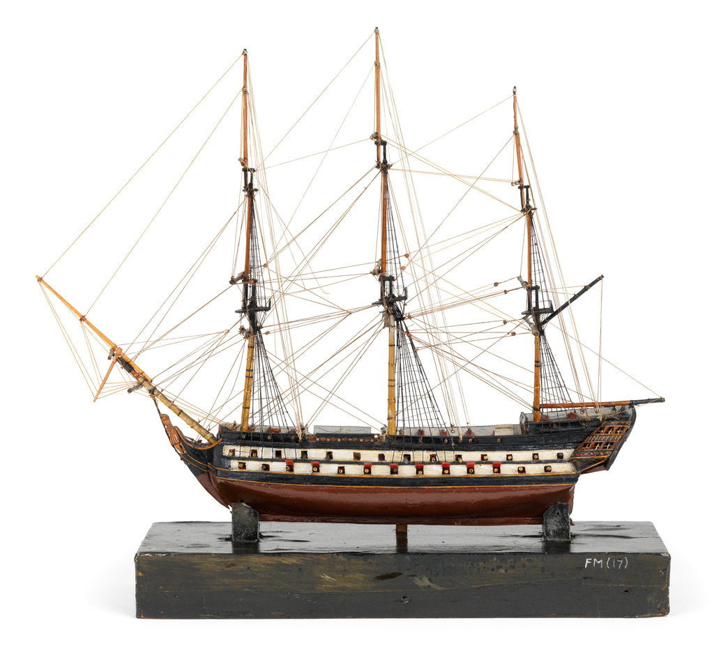 Detail of Two-decker, port broadside by unknown