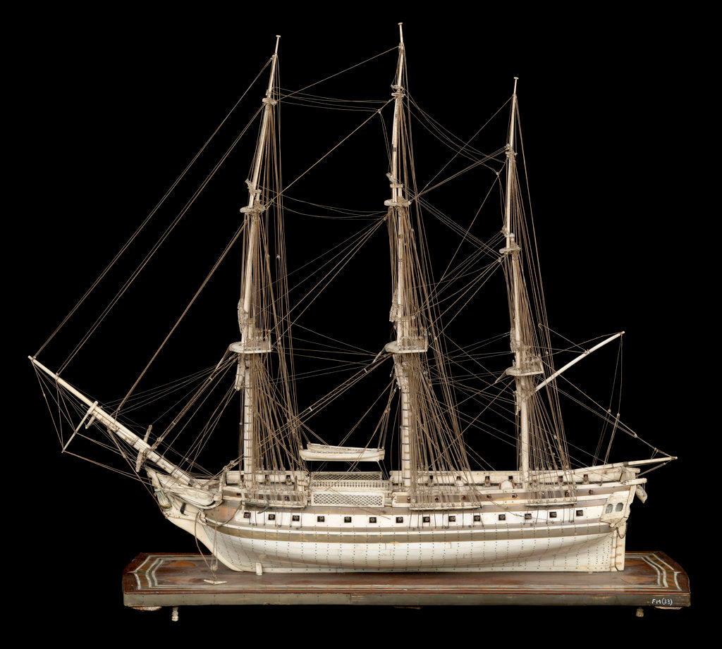 Detail of French frigate, port broadside by unknown