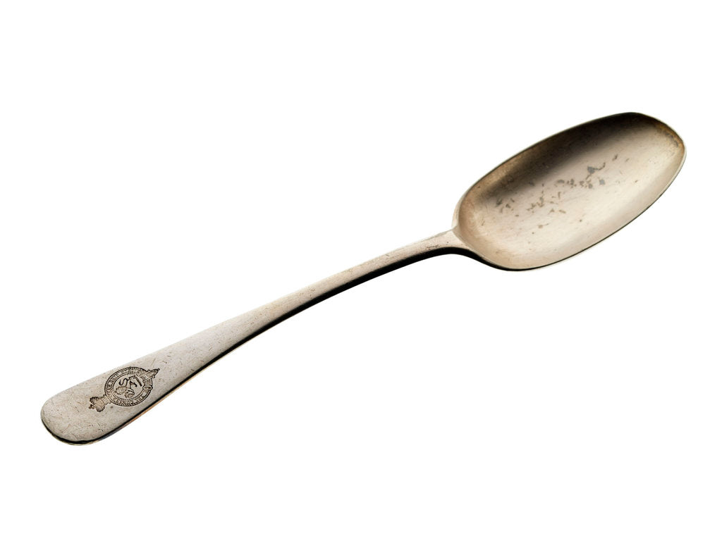 Detail of Electroplated tablespoon used on board Cunard ships by Elkington & Co. Ltd.