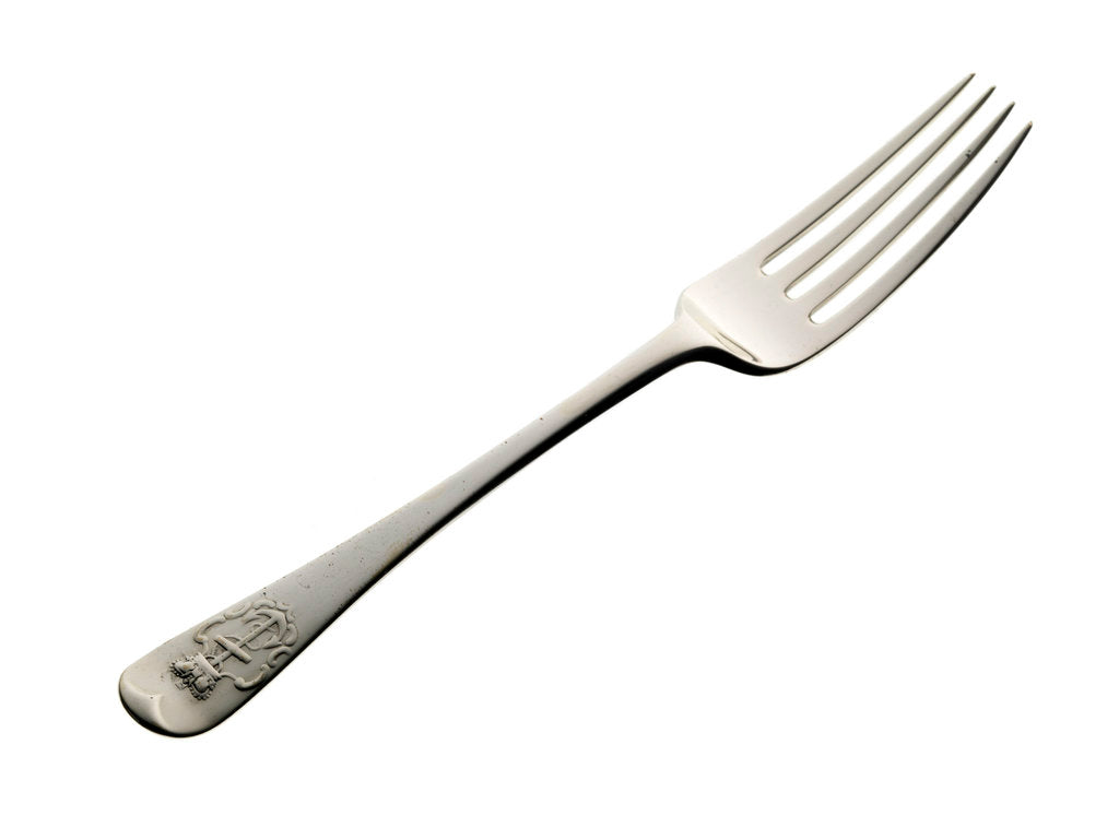 Detail of Admiralty pattern dessert fork by J. & E. Barnard