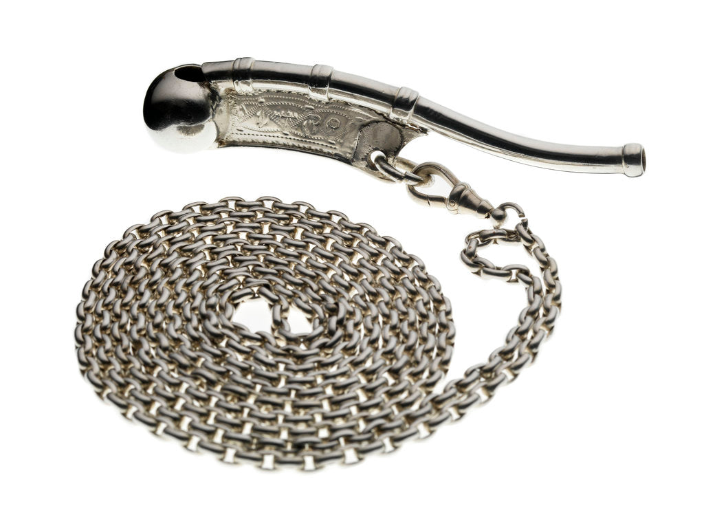 Detail of Silver boatswain's call used by Mr Reynolds, Boatswain of Royal Yacht 'Victoria & Albert' by Hilliard & Thomason