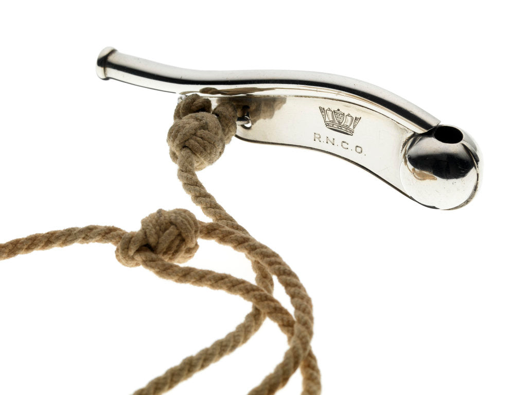 Detail of Silver boatswain's call from the Royal Naval College Osborne. by G.U.