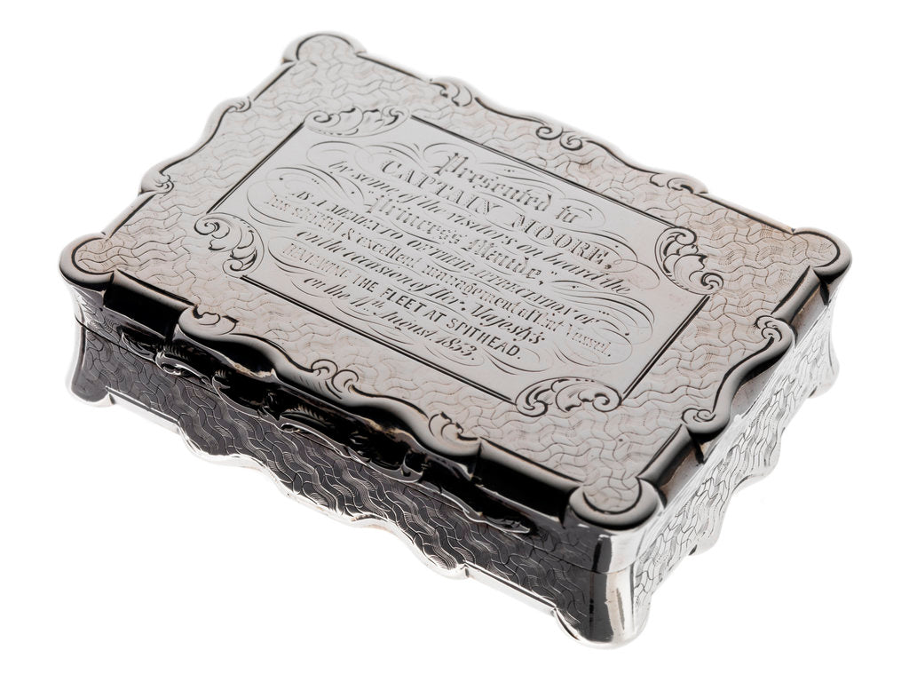 Detail of Silver box presented to Captain Moore of the 'Princess Maude' by David Pettifer