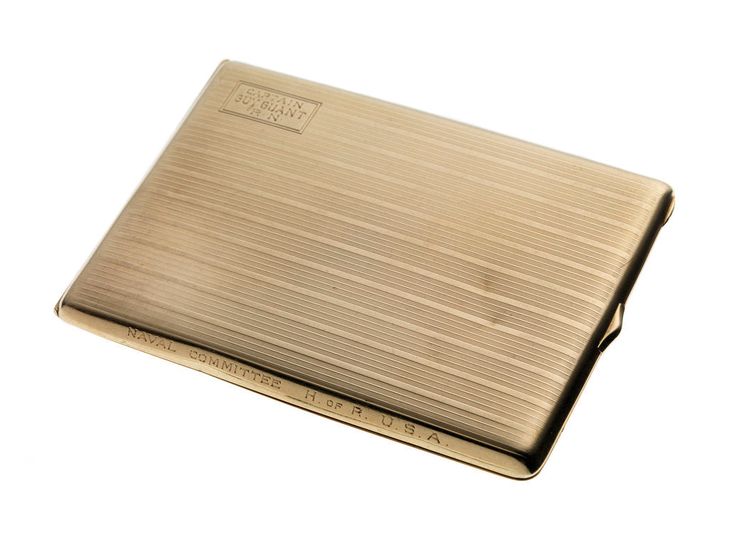 Detail of Gold cigarette case presented 1917 to Admiral Sir Guy Reginald Arthur Gaunt KCMG CB (1870-1953) by unknown