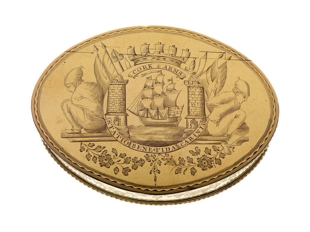 Detail of Gold freedom box presented by the City of Cork on 16 September 1782 to Admiral Lord George Brydges Rodney (1719 -92) by William Reynolds