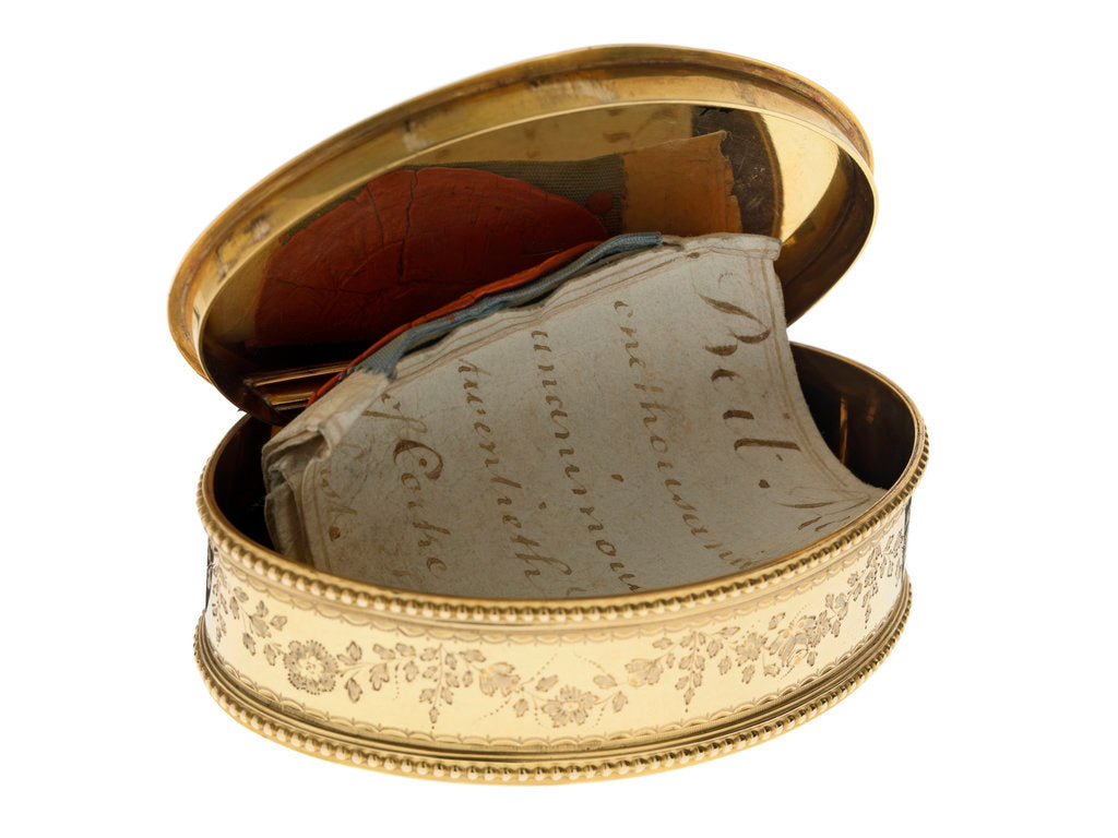 Detail of Gold freedom box presented by the City of Cork on 16 September 1782 to Admiral Lord George Brydges Rodney (1719 -92) by William Reynolds