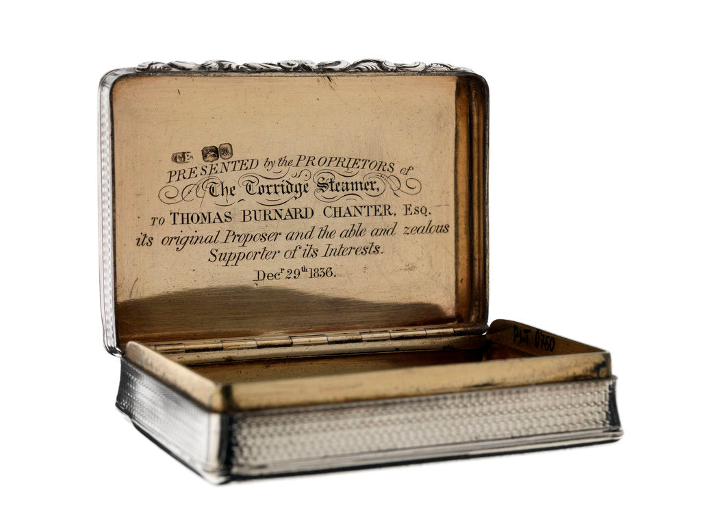 Detail of Silver snuff box presented to Thomas Burnard Chanter (1797-1874) by Thomas Edwards