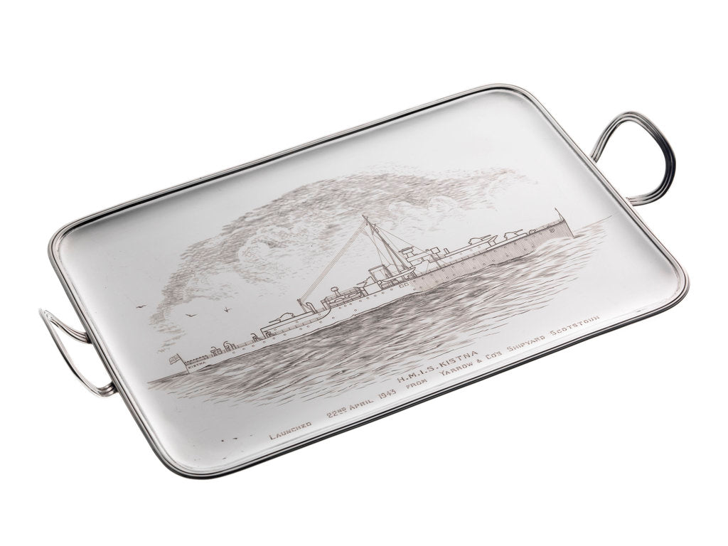 Detail of Salver commemorating the launch of HMIS 'Kistna, 1943 by Asprey & Co. Ltd.