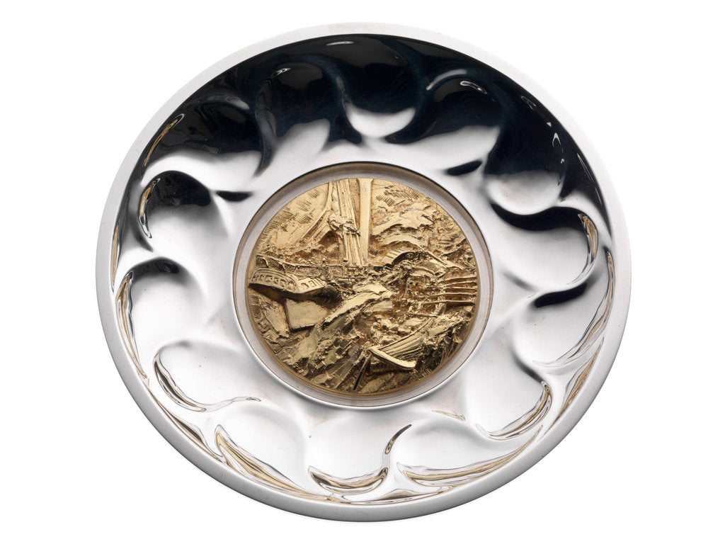 Detail of Royal National Lifeboat institution silver bowl commemorating the 150th Anniversary of the RNLI 1824-1974 and the 'St George' rescue of 1830 by Goldsmiths' Company