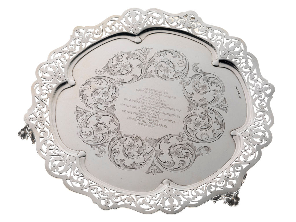 Detail of Salver presented to Captain James Clarke of the ship 'Marco Polo' by Thomas Bradbury & Sons