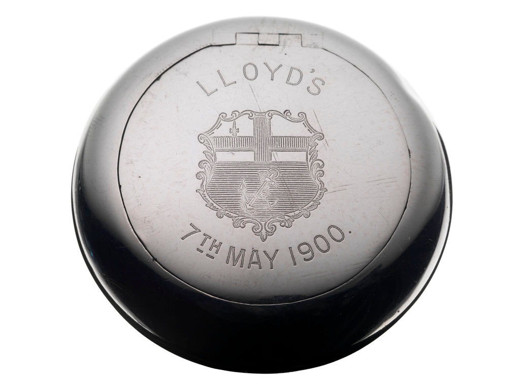 Detail of Lloyd's tobacco box presented to the men of HMS 'Powerful', 1900 by H & A