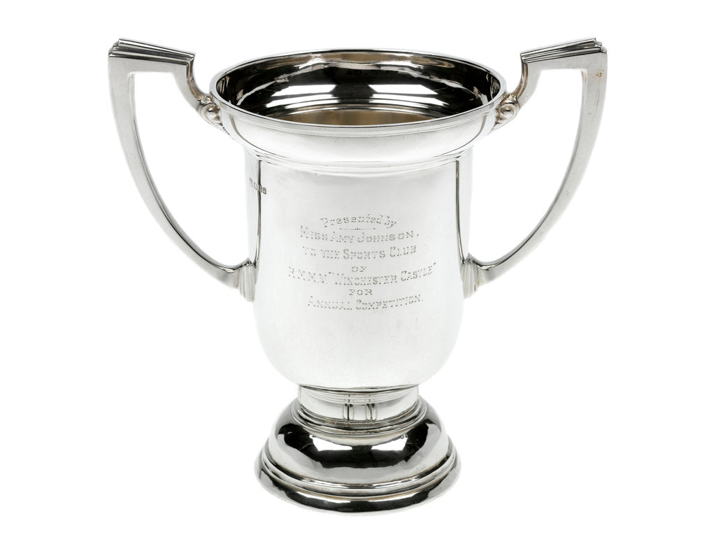Detail of Silver trophy presented to HMMV 'Winchester Castle', 1931, by Amy Johnson, the aviator (1903-1941) by Searle & Co. Ltd.