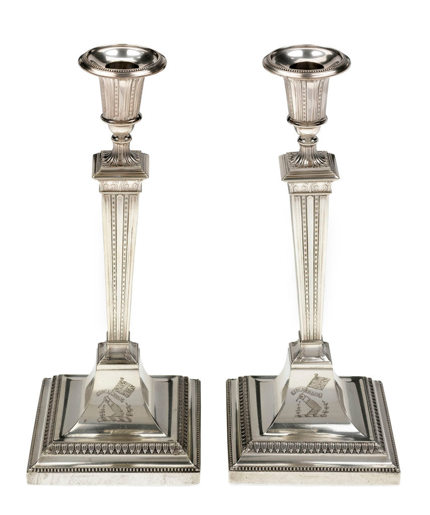 Detail of One of a pair of candlesticks which belonged to Mrs Elizabeth Cook, widow of Captain James Cook (1728-1779) by John Parsons & Co.