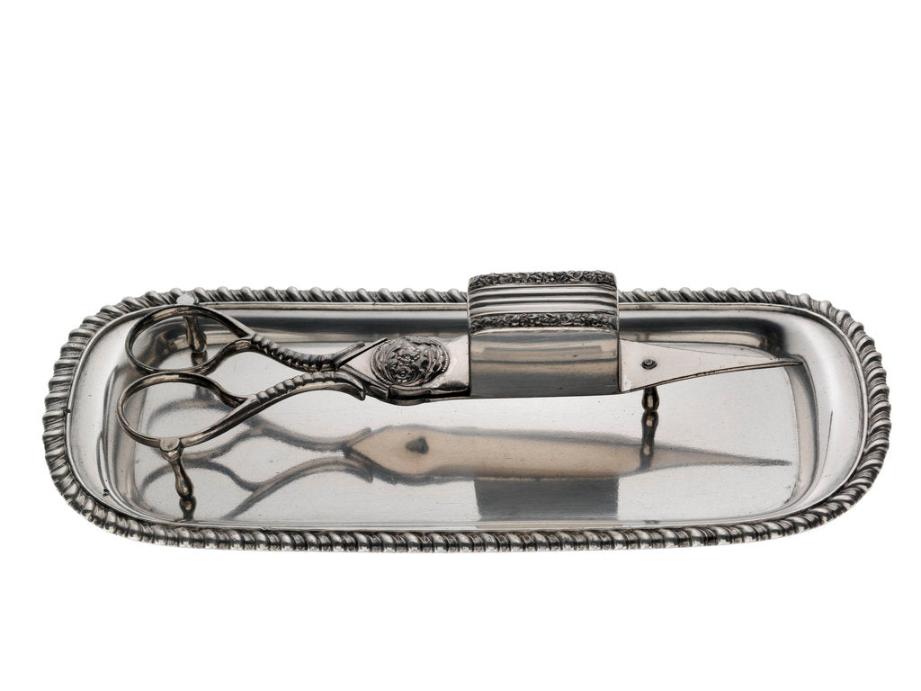 Detail of Tray for candle snuffers which belonged to Captain James Cook (1728-1779) and his wife Elizabeth; it is part of a set with the candle snuffers (PLT0029) by unknown
