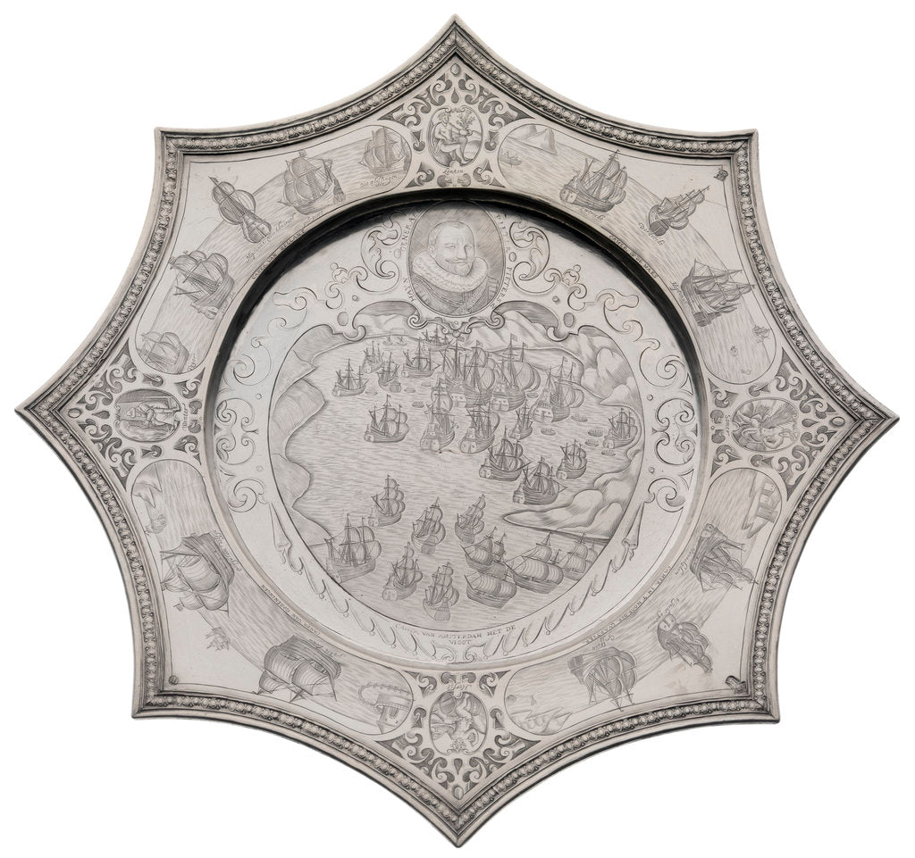 Detail of Silver dish commemorating the capture of the Spanish silver fleet by the Dutch Admiral Piet Hein (1577-1629) in 1628 in the bay of Matanzas by Andreas Kauxdorf