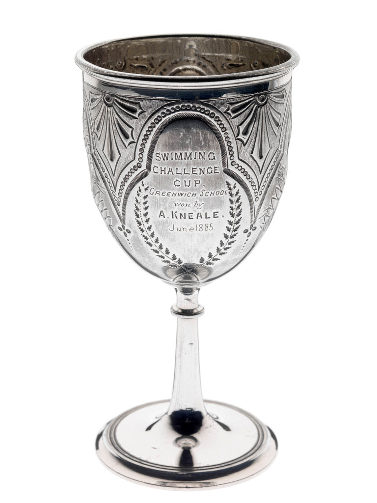Detail of Silver-plated goblet won as a swimming prize at Greenwich School by unknown