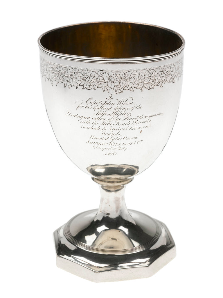 Detail of Silver cup presented to Captain John Wilson in 1806 by Thomas Wallis