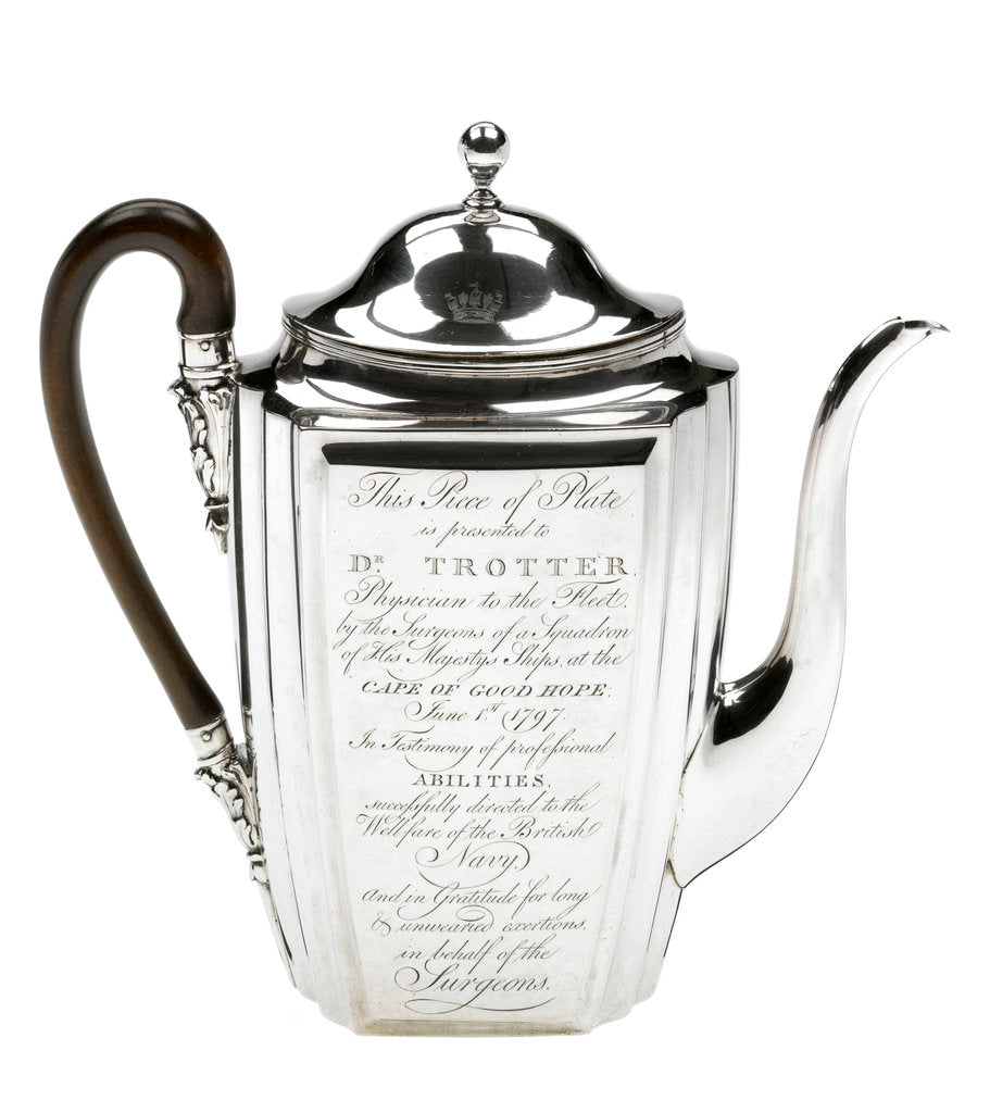 Detail of Silver coffee pot presented to the naval physician Dr Thomas Trotter (1760-1832) by Henry Chawner