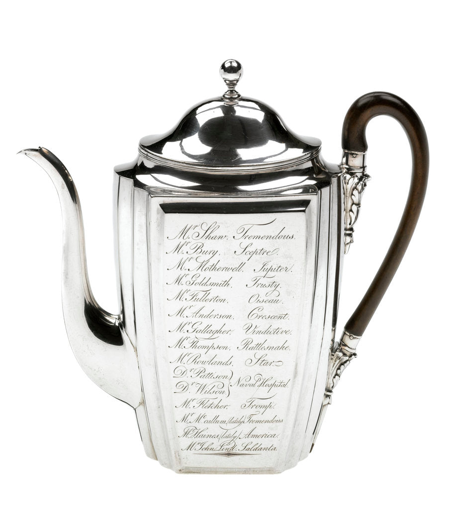 Detail of Silver coffee pot presented to the naval physician Dr Thomas Trotter (1760-1832) by Henry Chawner