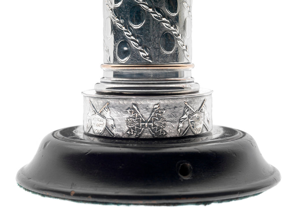Detail of One of a pair of matching Sheffield plate candlesticks commemorating the victories of Admirals Richard Howe, John Jervis, Adam Duncan and Horatio Nelson by unknown