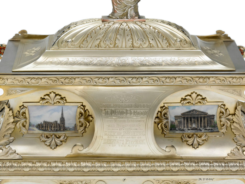 Detail of Freedom casket presented to Admiral of the Fleet Sir David Beatty, 1st Earl Beatty (1871-1936) by the City of Bristol, 23 October 1919 by T. & J. Bragg Ltd.