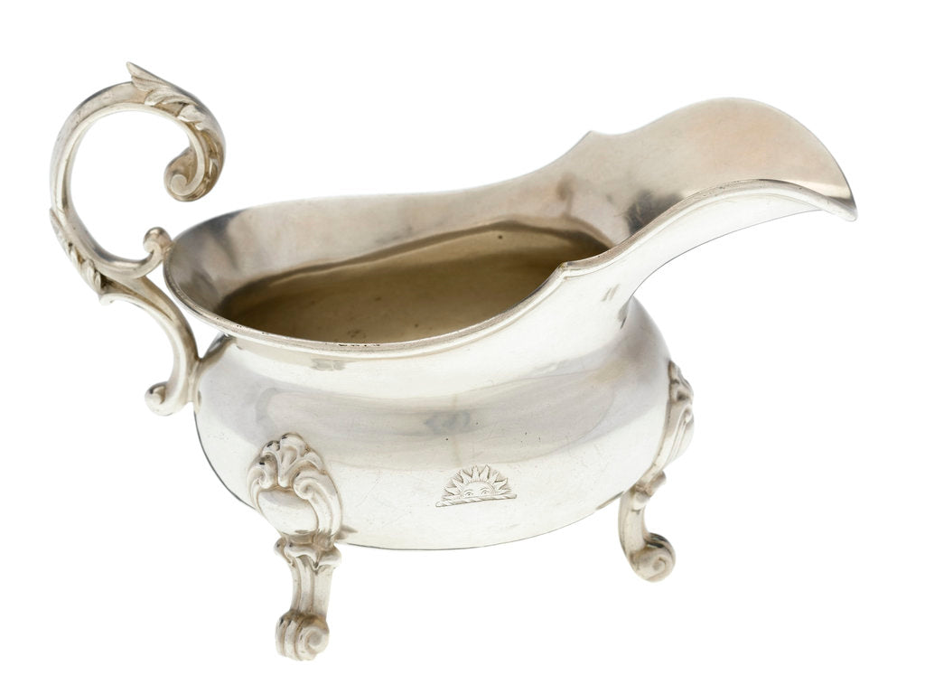 Detail of Electroplated cream jug used on P&O ships by Elkington & Co. Ltd.