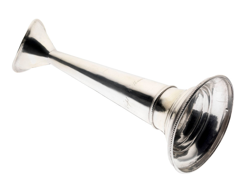 Detail of Silver-plated speaking trumpet owned by Captain Morrison by unknown