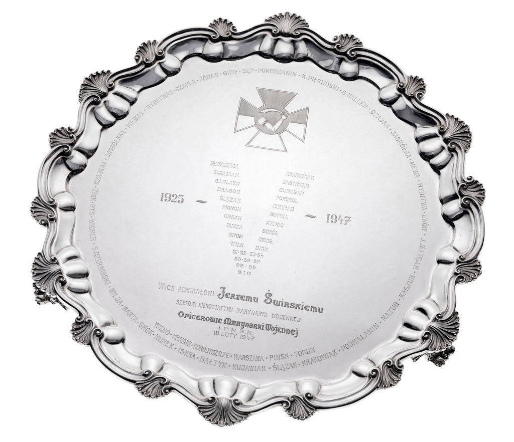 Detail of Silver salver presented to Vice-Admiral Jerzy Swirski by unknown