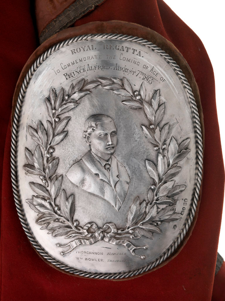 Detail of Arm badge (brassard) awarded as a prize in the Royal Regatta, 1865, and attached to the sleeve of prize coat by I.S.