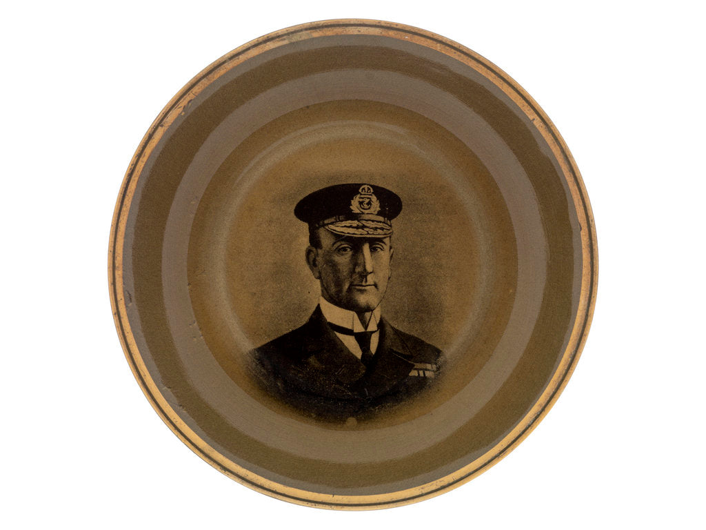 Detail of Plate glazed on a mustard ground with a gold rim by Ridgways