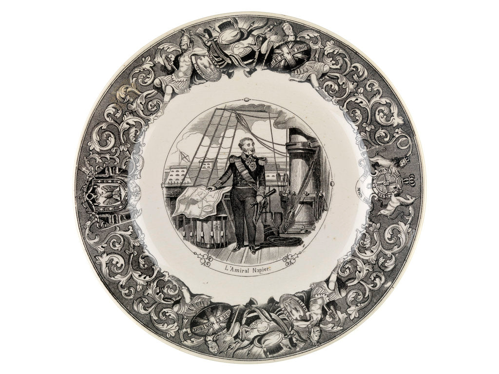 Detail of Black transfer-printed plate of the Crimean War period by Utzchneider and Co